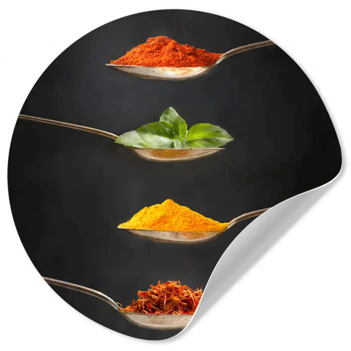 Kruiden - Lepel - Specerijen - Zwart - Italiaans Wandcirkel behangsticker klein -3d