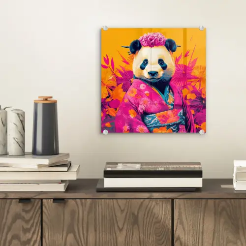 Kimono - Roze - Panda - Bloemenkroon plexiglas 5mm klein -sfeer1