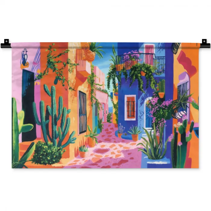 Geel - Blauw - Oranje - Huis Wandkleed katoen klein -zz3d