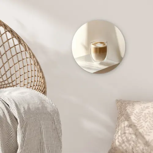 Mok - Latte - Minimalistisch - Schaduw Wandcirkel kunststof plaat 5mm dik klein -sfeer5