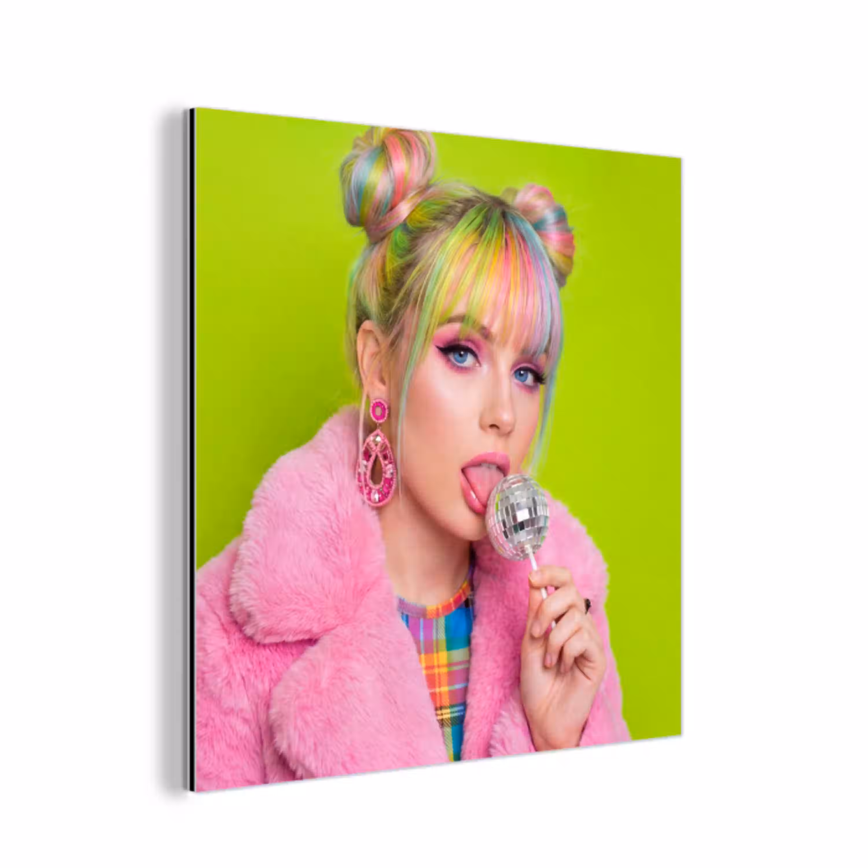 Vrouw - Kleurrijk haar - Pop art - Modern - Levendig aluminium wit klein -3d