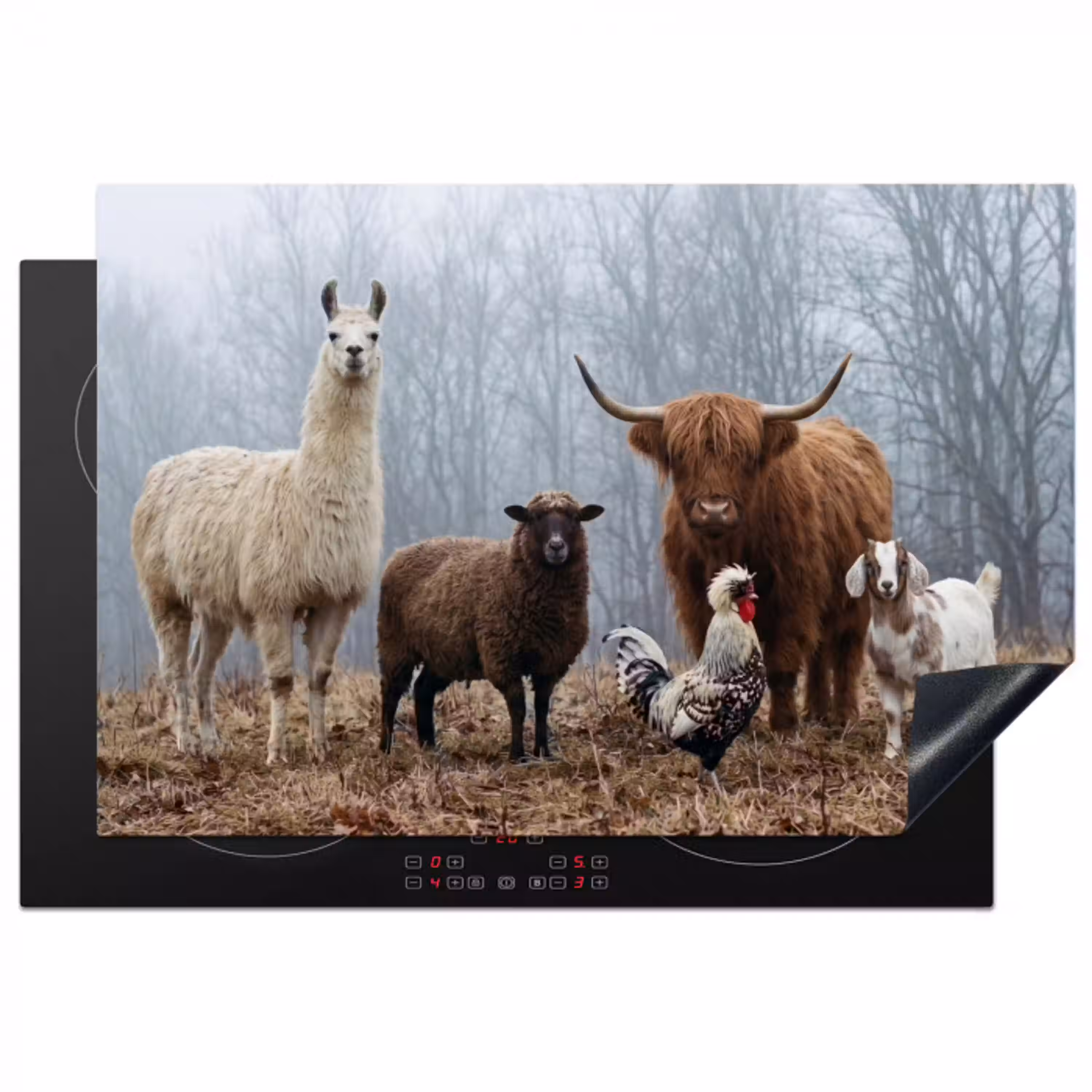 Boerderijdieren - Groep - Mist - Natuur - Rustiek Inductie beschermer vinyl 3mm klein -3d