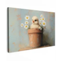 Bloempot - Kuiken - Bloemetjes Tuinposter op houten frame 2 cm dik klein -3d