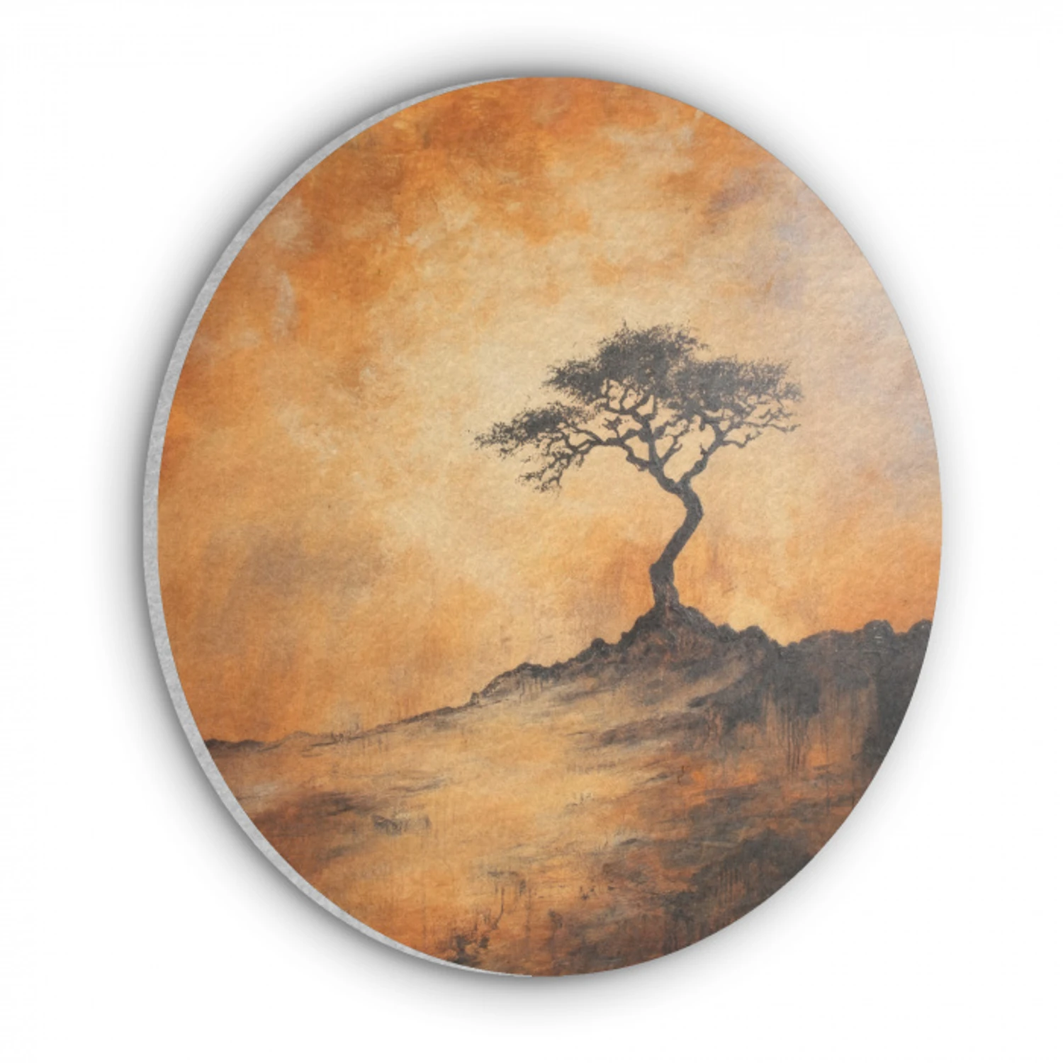 Boom - Landschap - Oranje Akoestische PET Vilt - Rond klein -3d