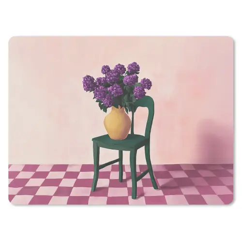 Stoel - Vaas - Bloemen - Geblokt muismat rubber klein -3d