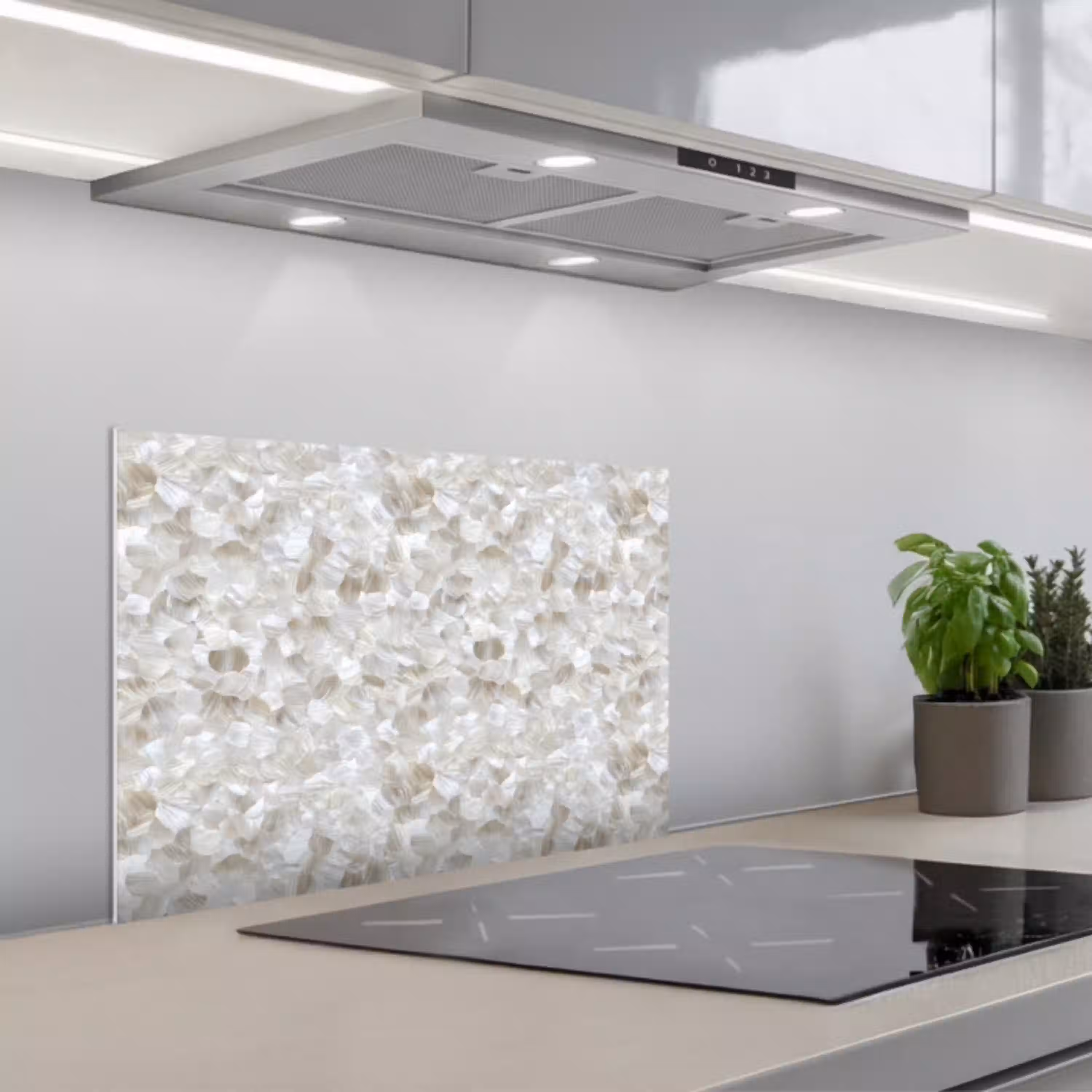 Wit - Penseelstreken - Reliëfeffect keuken achterwand spatscherm klein 900 -3d_schuin