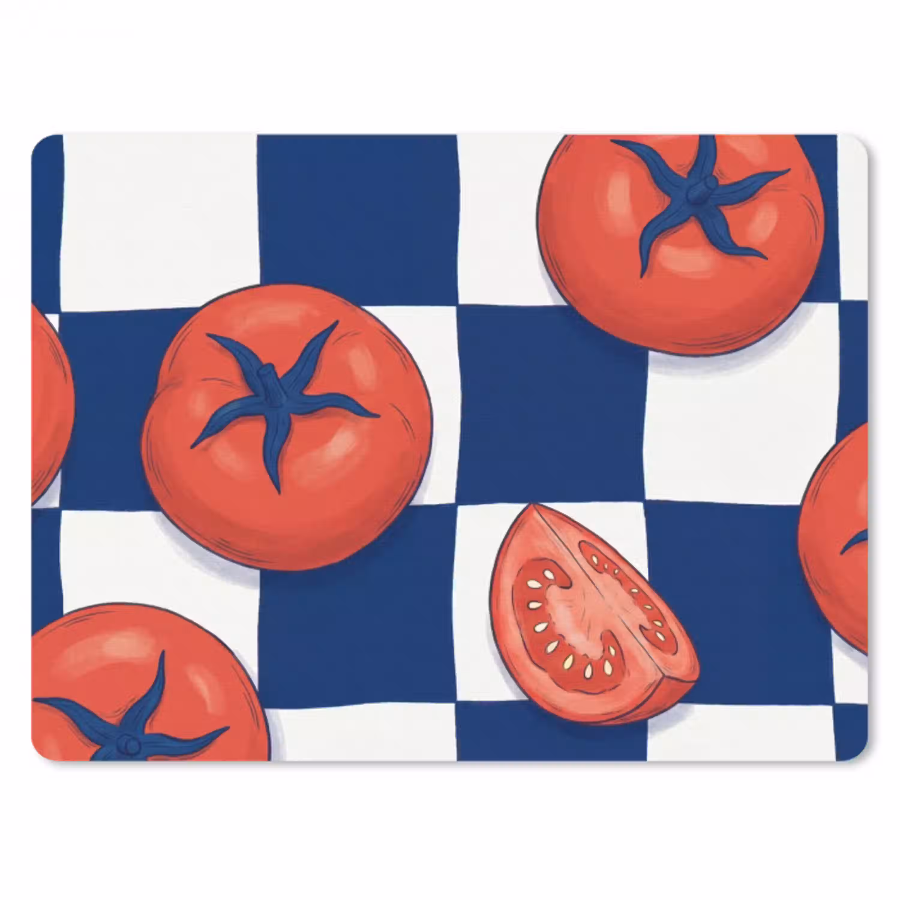 Eten - Tomaten - Keuken - Illustratie - Rood-Blauw muismat rubber klein -3d