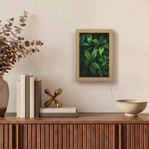 Bladeren - Regendruppels - Licht - Groen Light Box met kabel (Tafellamp) klein -sfeer2