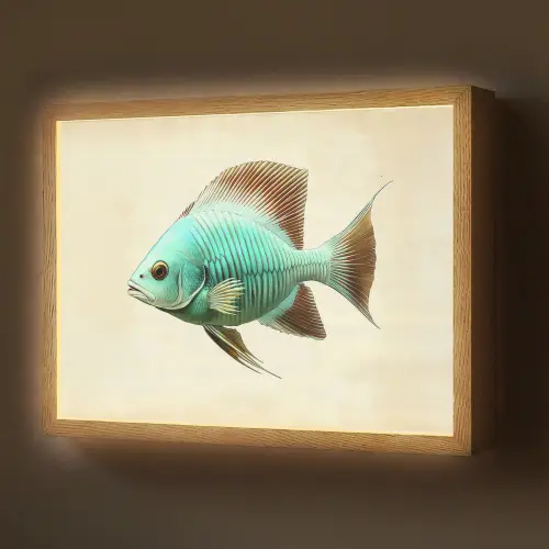 Schubben - Vis - Mint - Minimalistisch Light Box met batterij (Wandlamp) middel -z3d_website