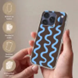 Kronkelende lijnen - Blauw - Bruin - Minimalistisch Telefoonhoesje iPhone 17 Pro klein 878 -sfeer3_DE