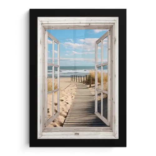 Raam - Zee - Kust - Natuur - Doorkijk - Strand - Waddenzee fotolijst zwart zonder passe partout klein -3d