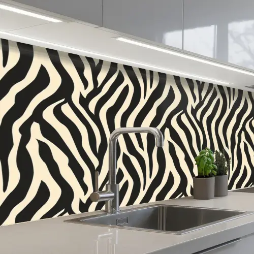 Zebra - Print - Klassiek - Zwart keuken achterwand 2 middel 871 -3d_schuin