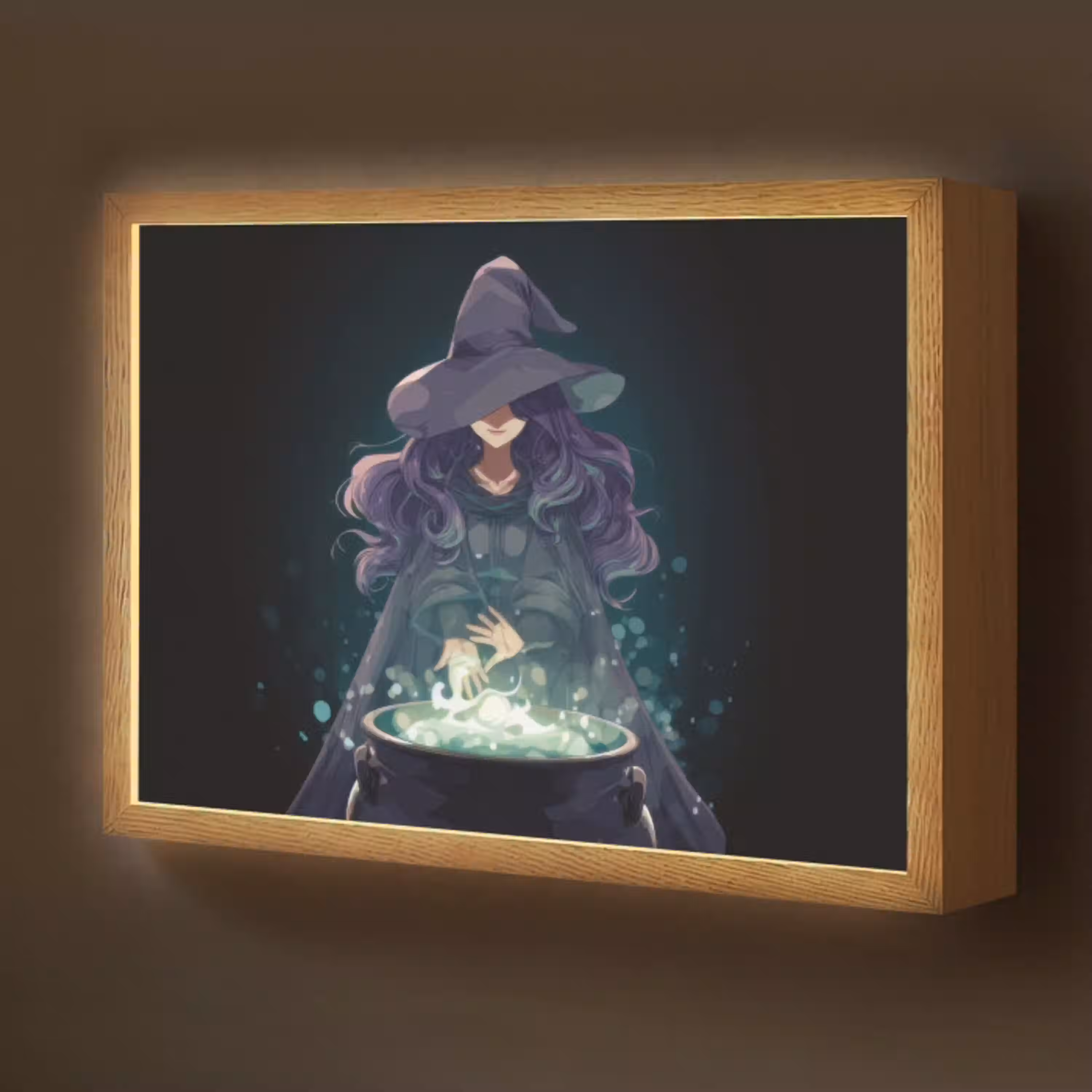 Heks - Magie - Heksenketel - Paars Light Box met batterij (Wandlamp kind) middel -z3d_website