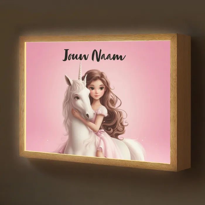 Prinses - Roze - Eenhoorn Light Box met batterij (Wandlamp kind) middel -z3d_website
