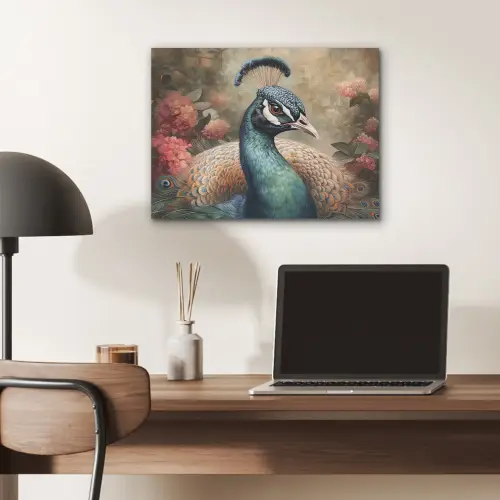 Pauw - Vogel - Bloemen - Planten - Pauwenveren PET vilt klein -sfeer5