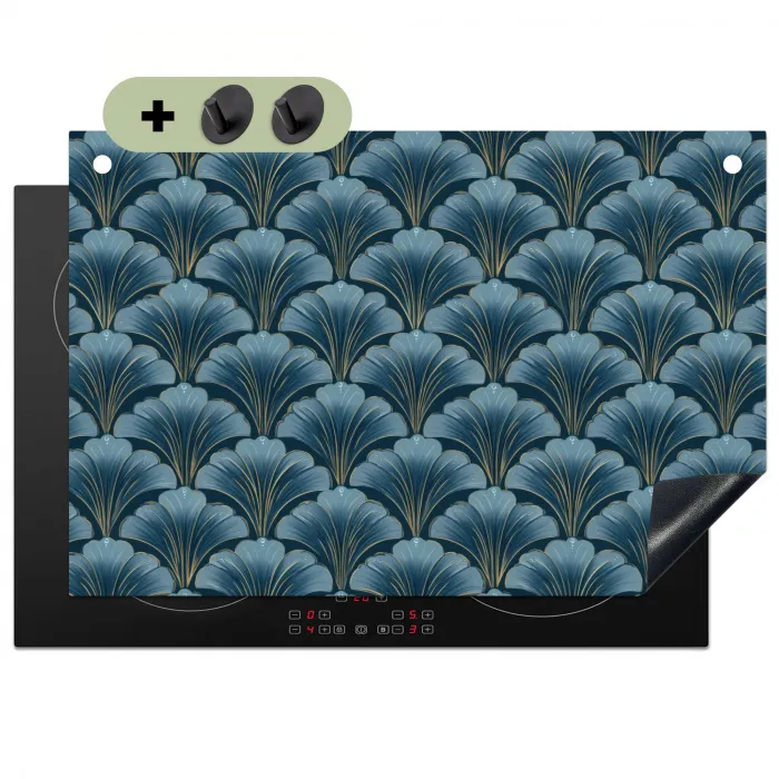 Patroon - Ginkgoblad - Blauw Inductie beschemer met haakjes klein 777 -3d