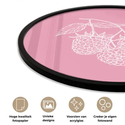 Frambozen - Steel - Getekend - Roze Fotolijst rond zonder passe partout klein -closeup_NL
