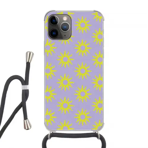 Zonnen patroon - Geel - Paars - Zomer Hoesje iPhone 12 Pro met koord klein -3d