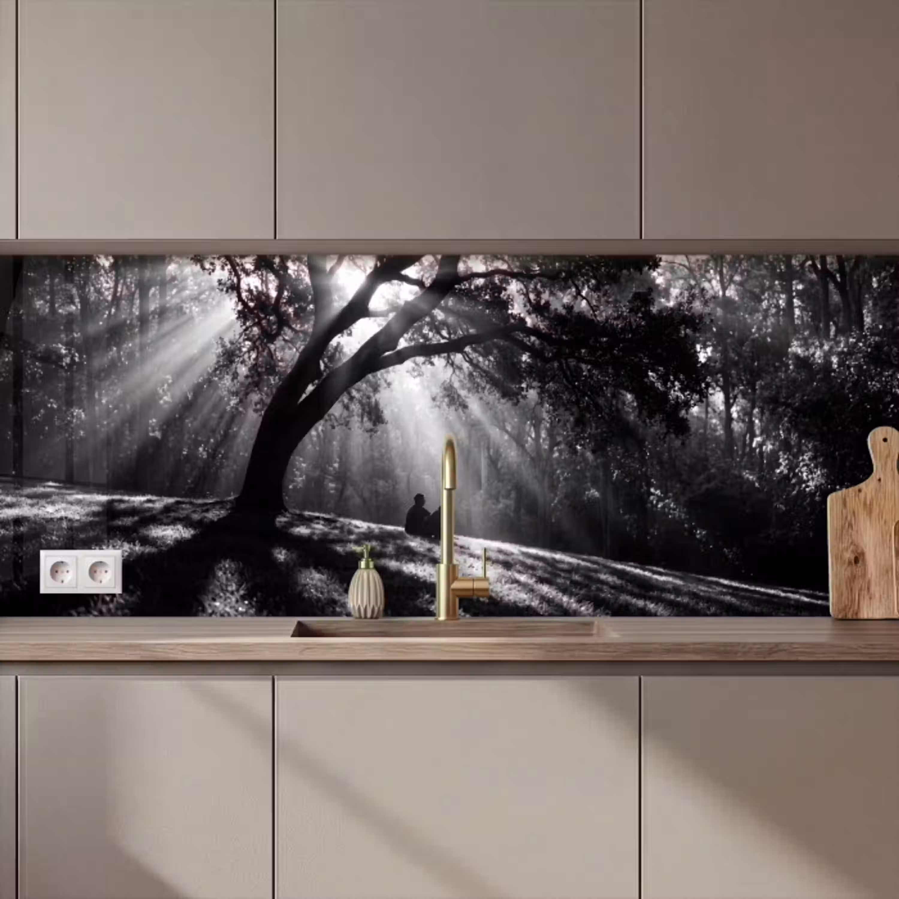 Mens - Hond - Natuur - Zwart-wit - Silhouet keuken achterwand 2 middel zz_3dshopping