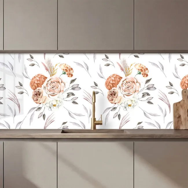 Kitchen splashback - Patterns - Flowers - Rose - White
