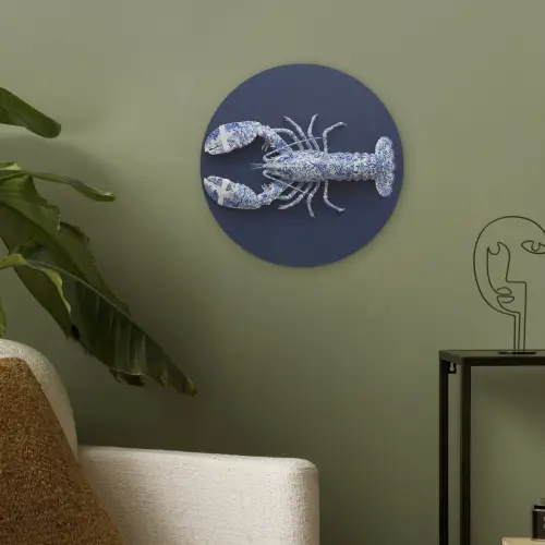 Kreeft - Porselein - Delfts - Blauw Akoestische PET Vilt - Rond klein -sfeer2