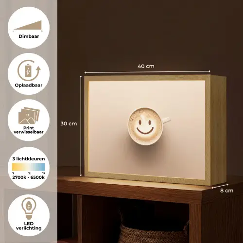 Koffie - Melkschuim - Lach - Beige Light Box met batterij (Wandlamp) middel -USP_websiteoverzichtNL