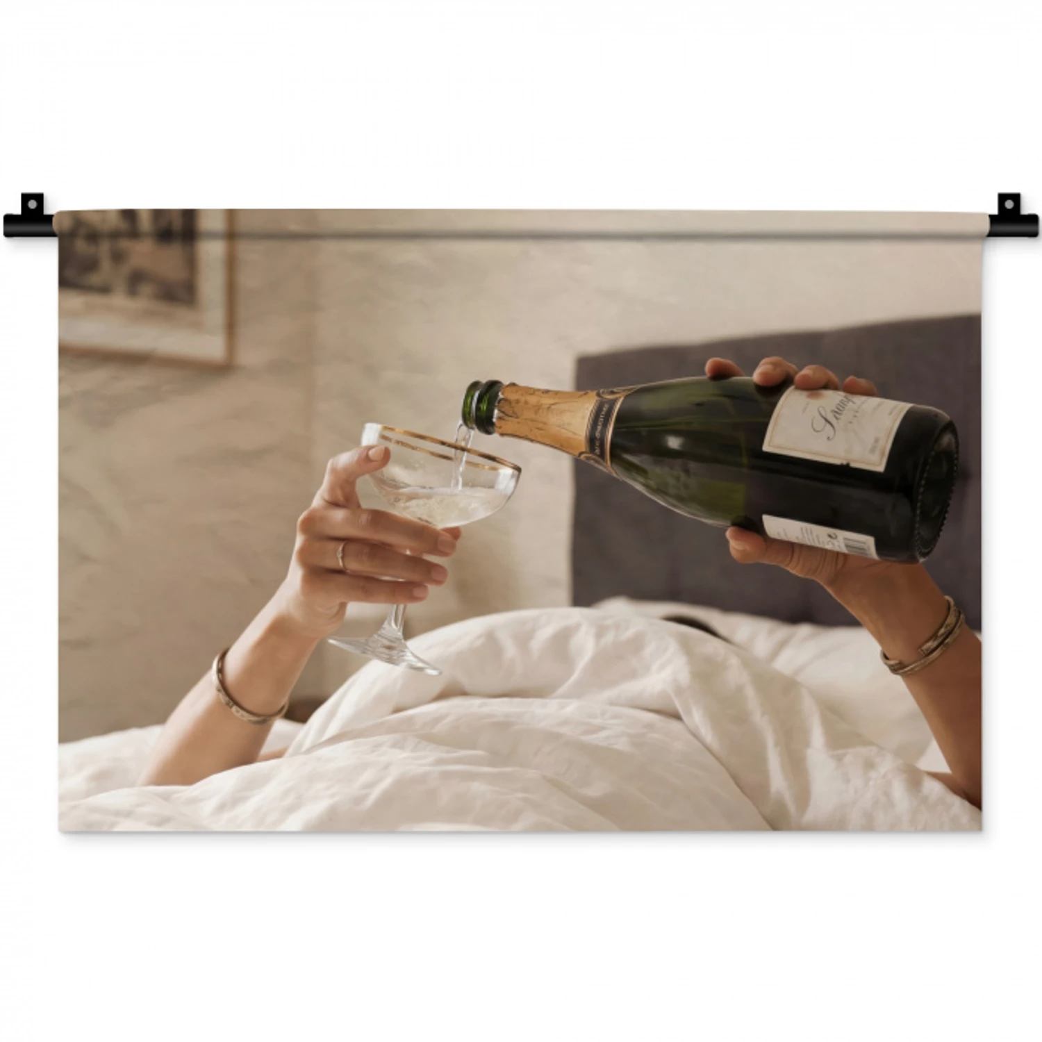 Champagne - Bed - Bubbels Wandkleed katoen klein -zz3d