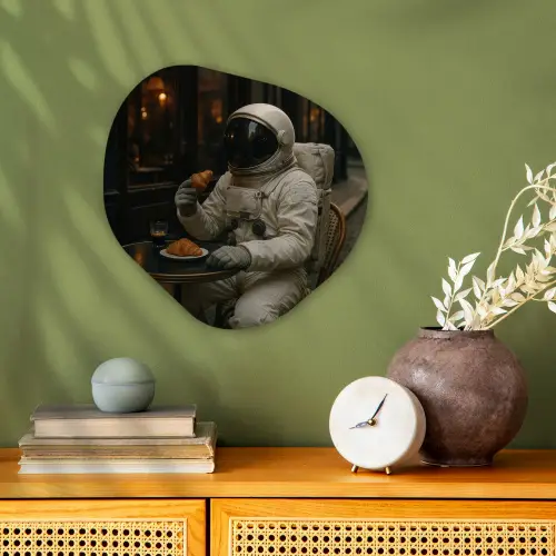 Café - Croissant - Koffie - Astronaut Wandcirkel Organisch Forex 3mm klein -sfeer2