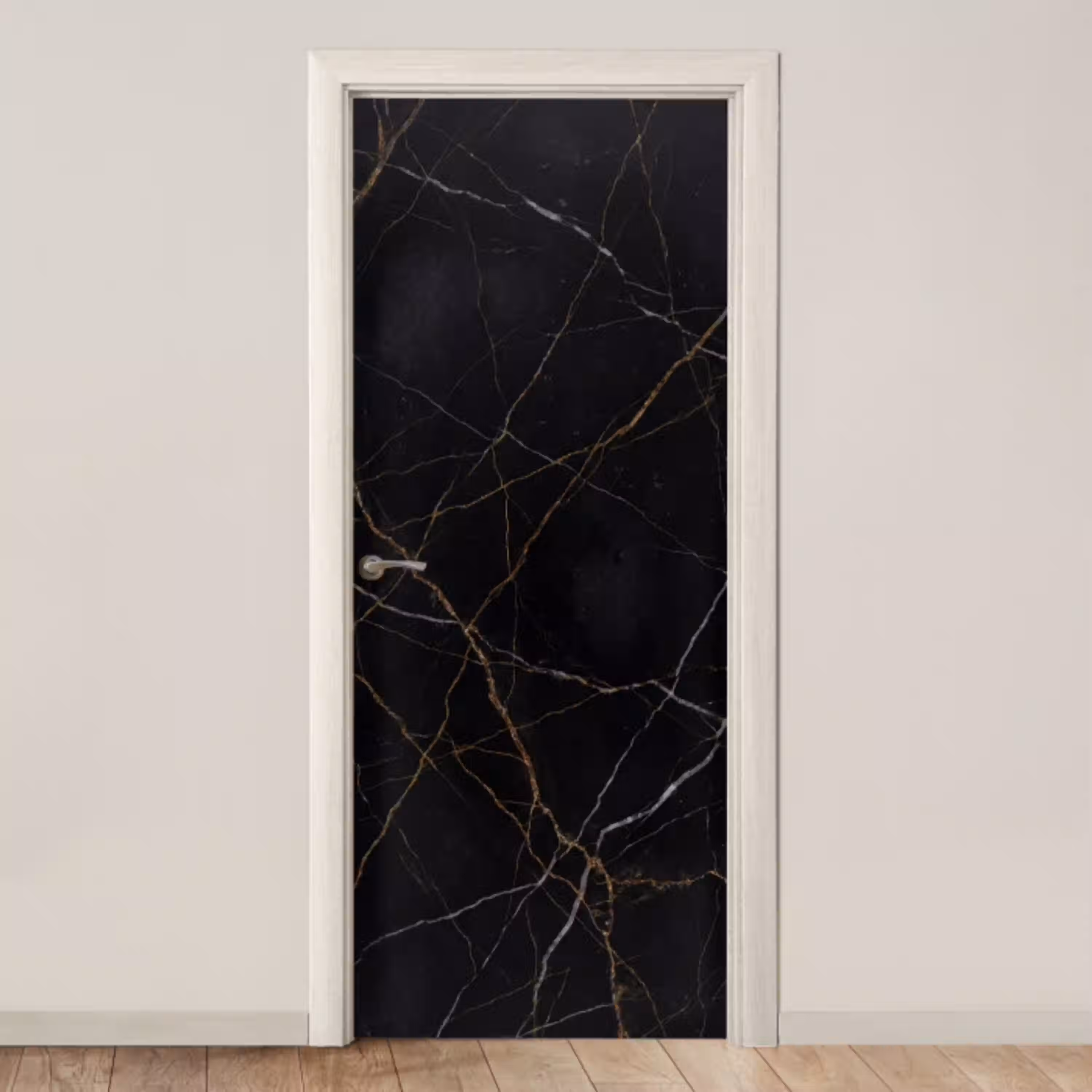 Natuursteen - Marmerpatroon - Abstract - Modern - Zwart - Goud deurposter klein -3d_beige