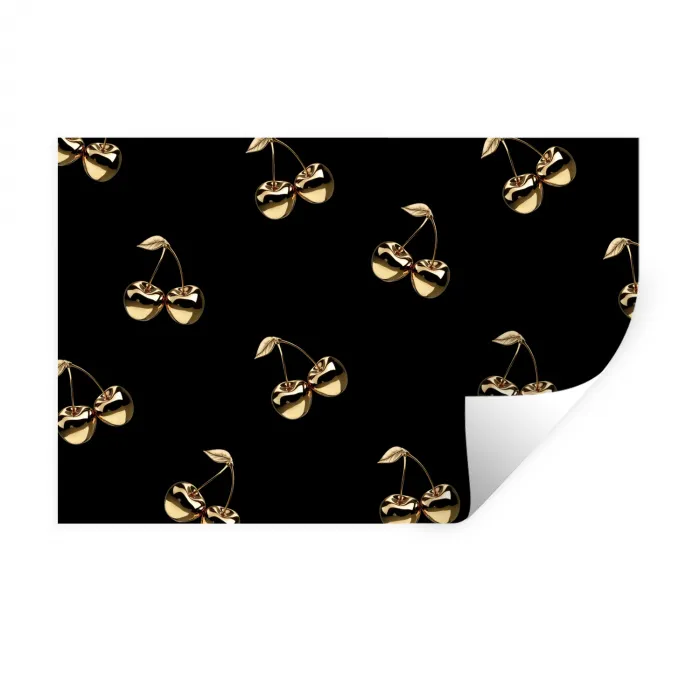Patroon - Kersen - Goud - Chrome Muursticker klein -3d