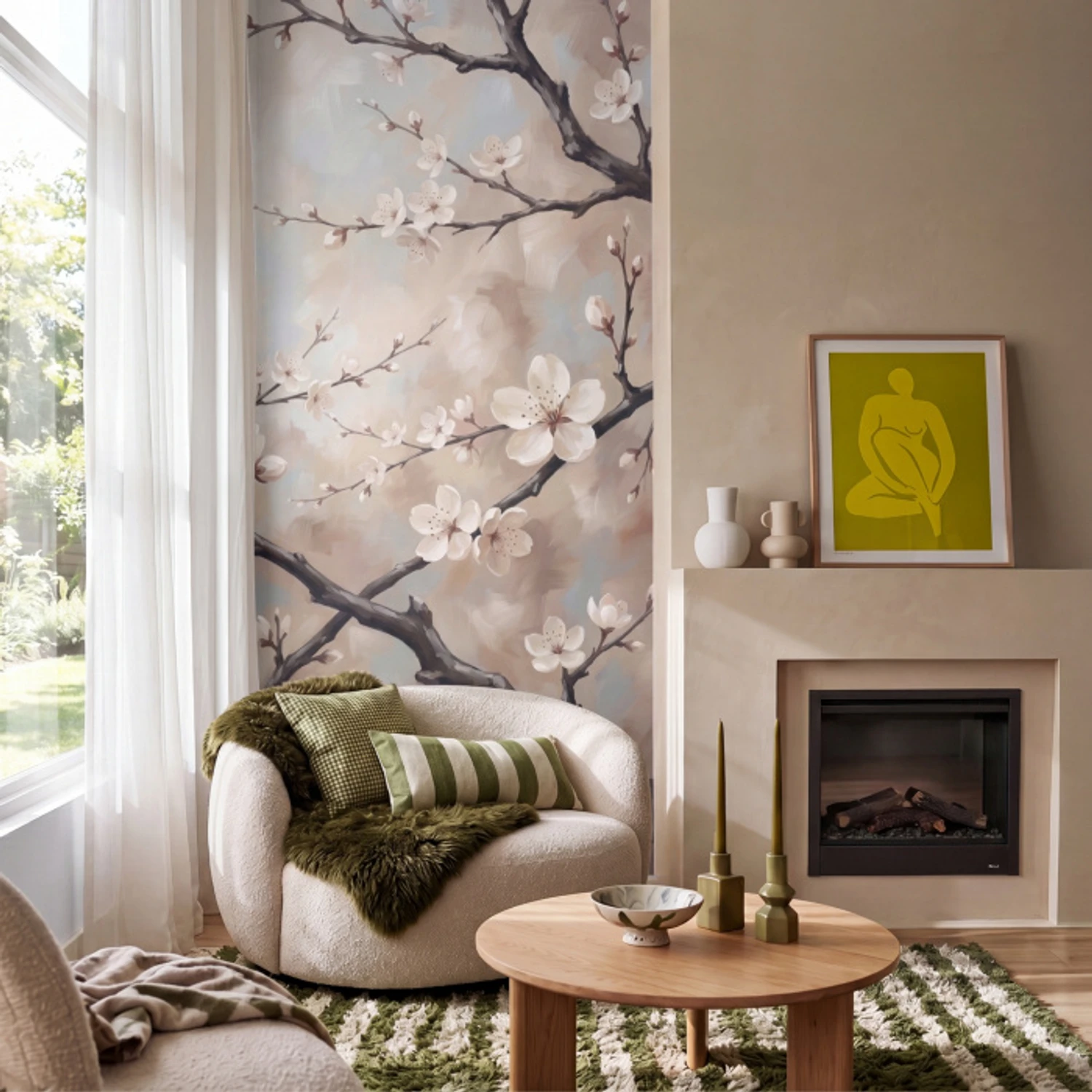 Bloesem - Takken - Schilderij - Beige - Serene Behang Vlies klein -sfeer2