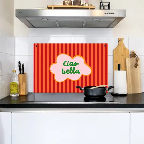 Ciao bella - Tekstwolk - Strepen - Oranje Inductie beschemer met haakjes klein -sfeer2