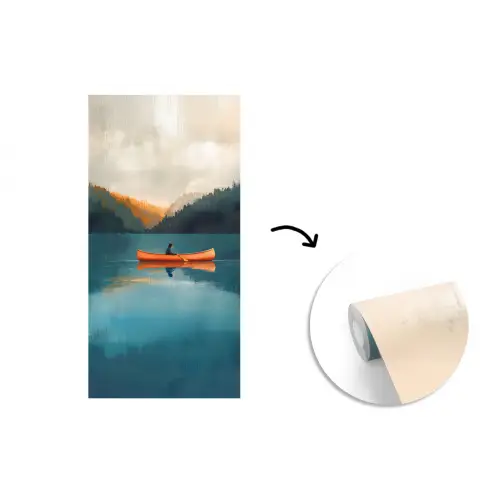 Bossen - Meer - Kano - Oranje fotobehang vinyl groot -3d