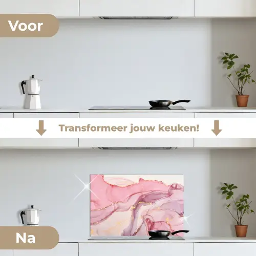 Goud - Marmer - Roze keuken achterwand spatscherm klein -voor_na_NL