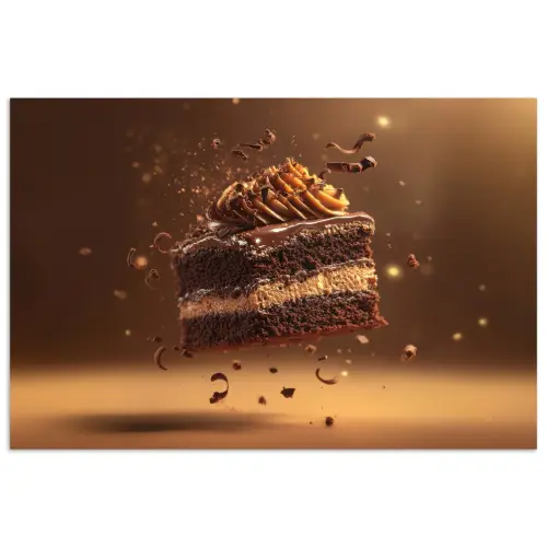 Taart - Chocolade - Eten - Brownie poster papier klein -3d
