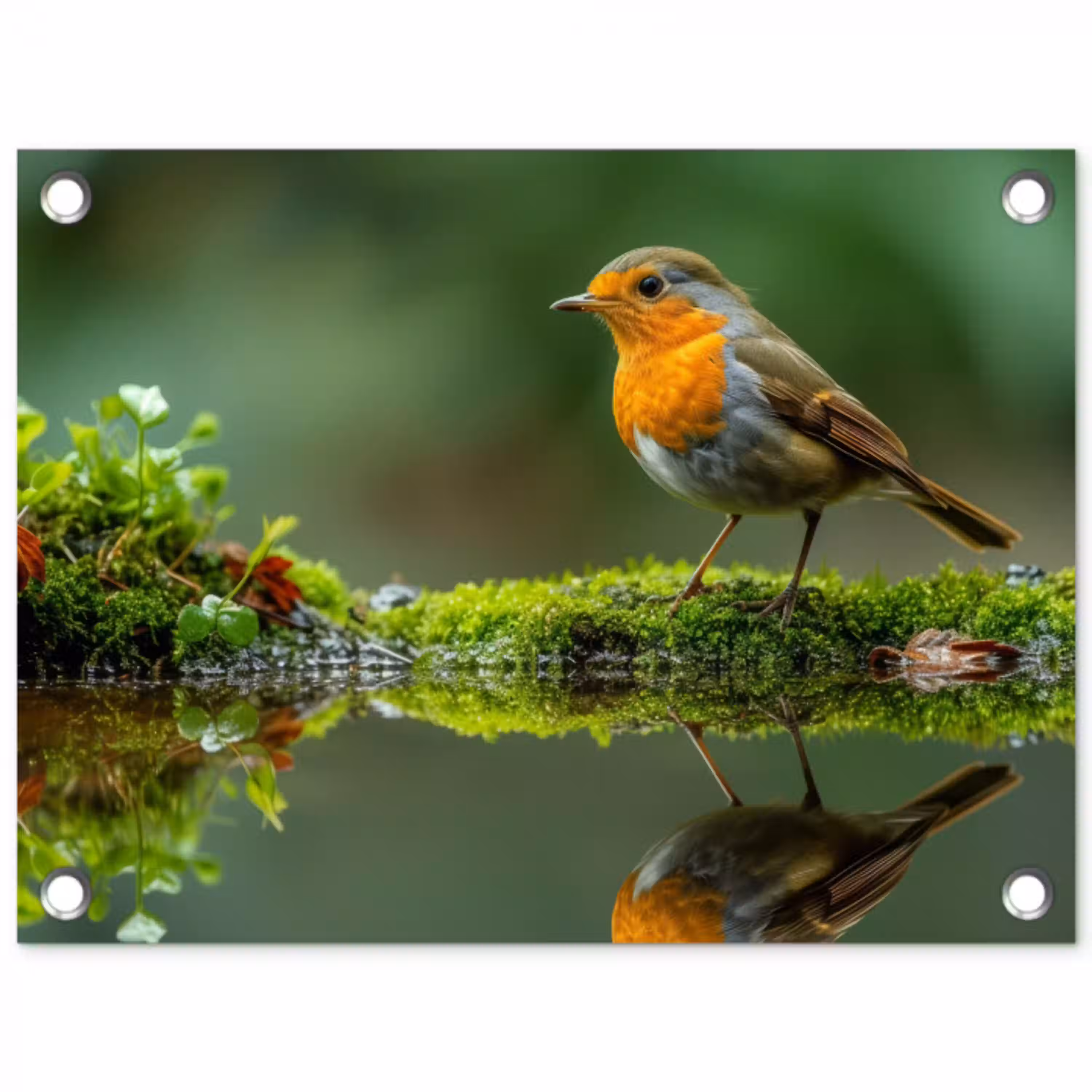 Roodborstje bij het Water tuinposter los doek klein -3d
