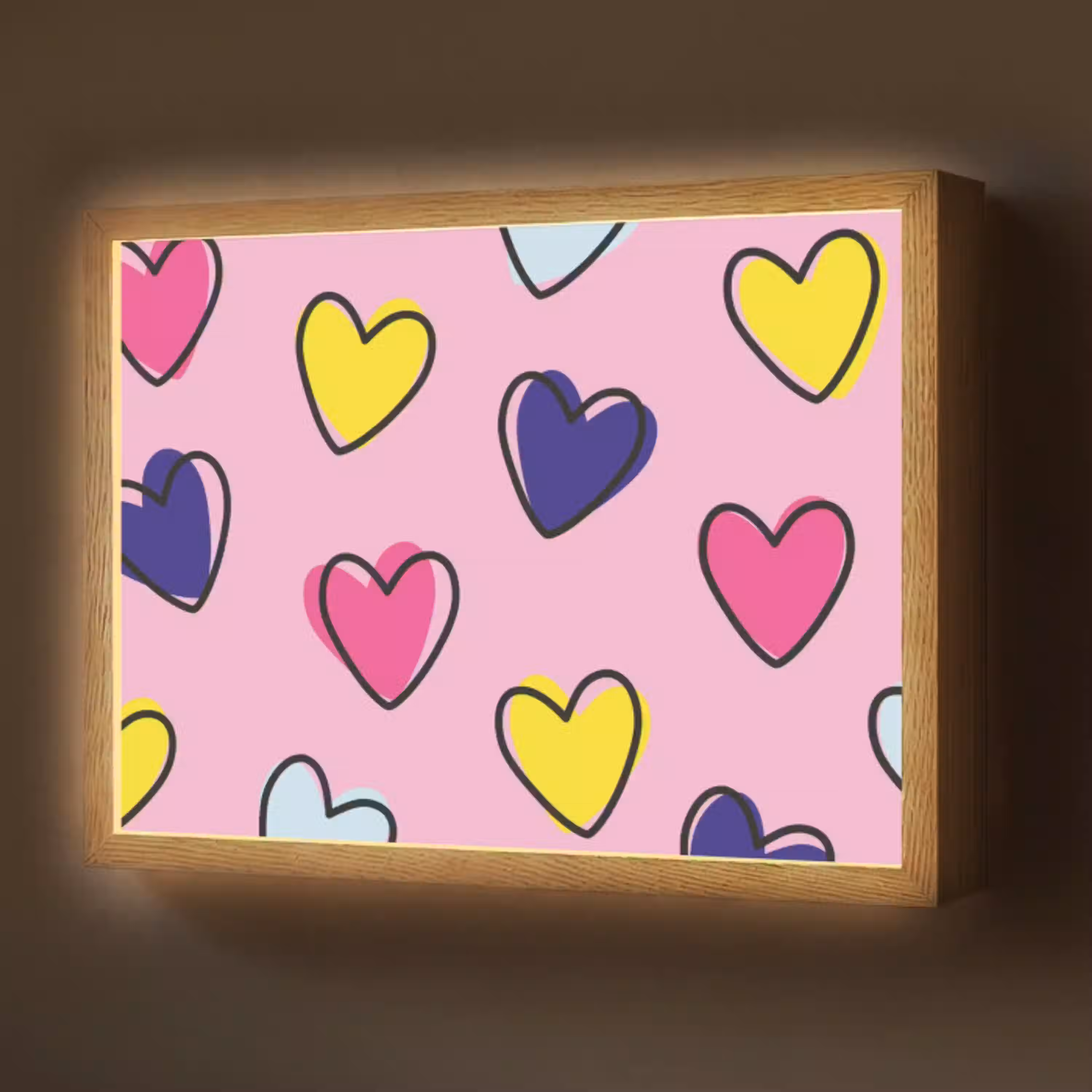 Hartjes - Valentijn - Patroon - Kleurrijk Light Box met batterij (Wandlamp) middel -z3d_website