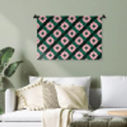 Groen - Roze - Retro - Sterren Wandkleed katoen klein 269 -sfeer7