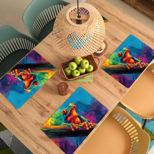 Kikker - Felgekleurd - Tak - Regenboog Placemat vinyl groot -zzsfeer5_Kitchenyeah-website