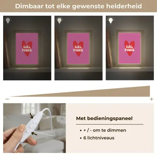 Girl power - Hart - Roze - Rood Light Box met kabel (Tafellamp) klein -USP_dimbaarNL