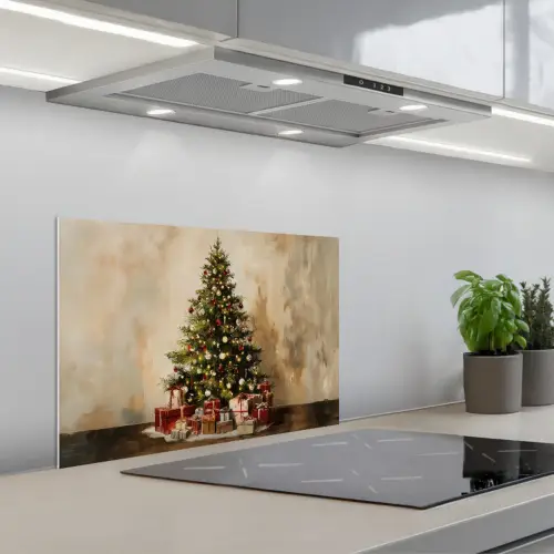 Kerstboom - Versierd - Kleurrijk keuken achterwand spatscherm klein -3d_schuin
