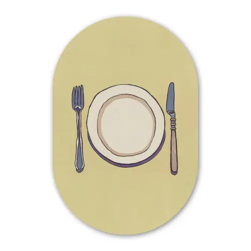 Illustratie - Bord - Bestek - Beige Wandcirkel Ovaal Forex klein -3d