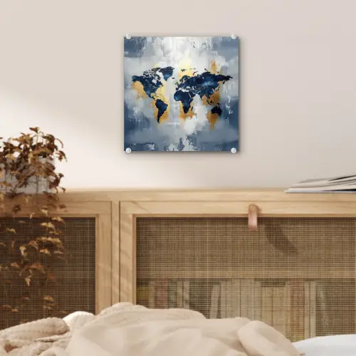 Wereldkaart - Blauw - Abstract plexiglas 5mm klein -sfeer4