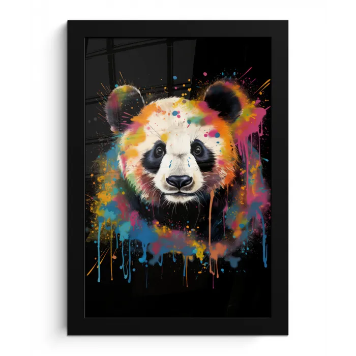 Panda - Graffiti - Dieren - Zwart - Kleuren fotolijst zwart zonder passe partout klein -3d