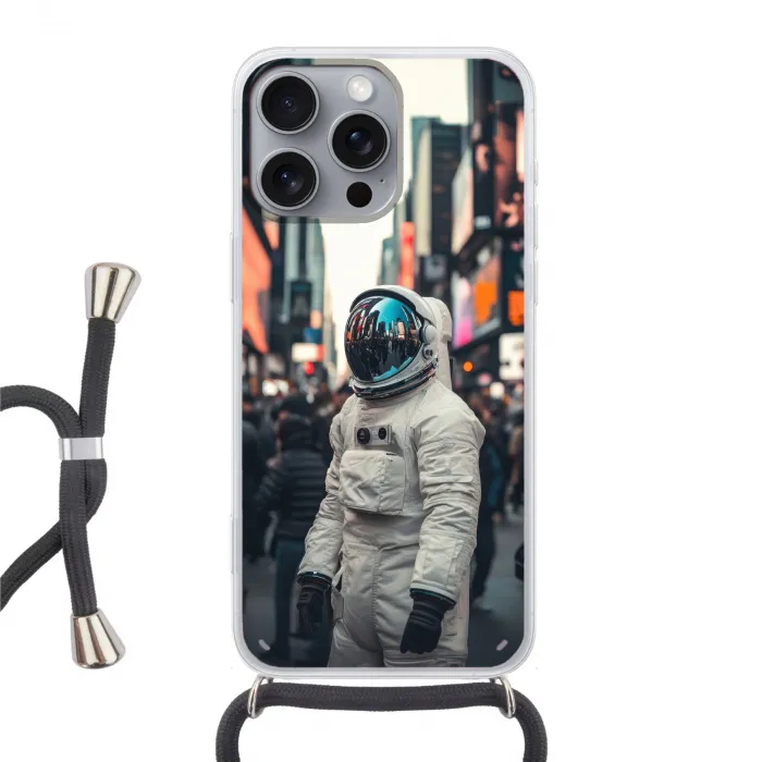 Stad - Mensen - Astronaut - Wit Hoesje iPhone 16 Pro Max met koord klein -3d