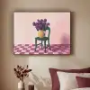 Stoel - Vaas - Bloemen - Geblokt Textielframe zwart klein -sfeer1