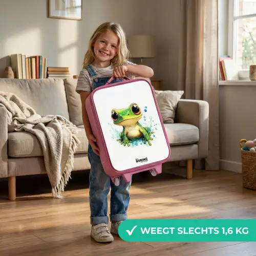 Groene kikker met grote ogen op witte achtergrond Kinderkoffer - Roze klein -sfeer2_NL