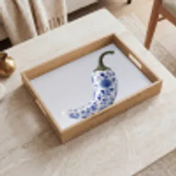 Chilipeper - Keramiek - Blauw Dienblad Rechthoek middel -sfeer1