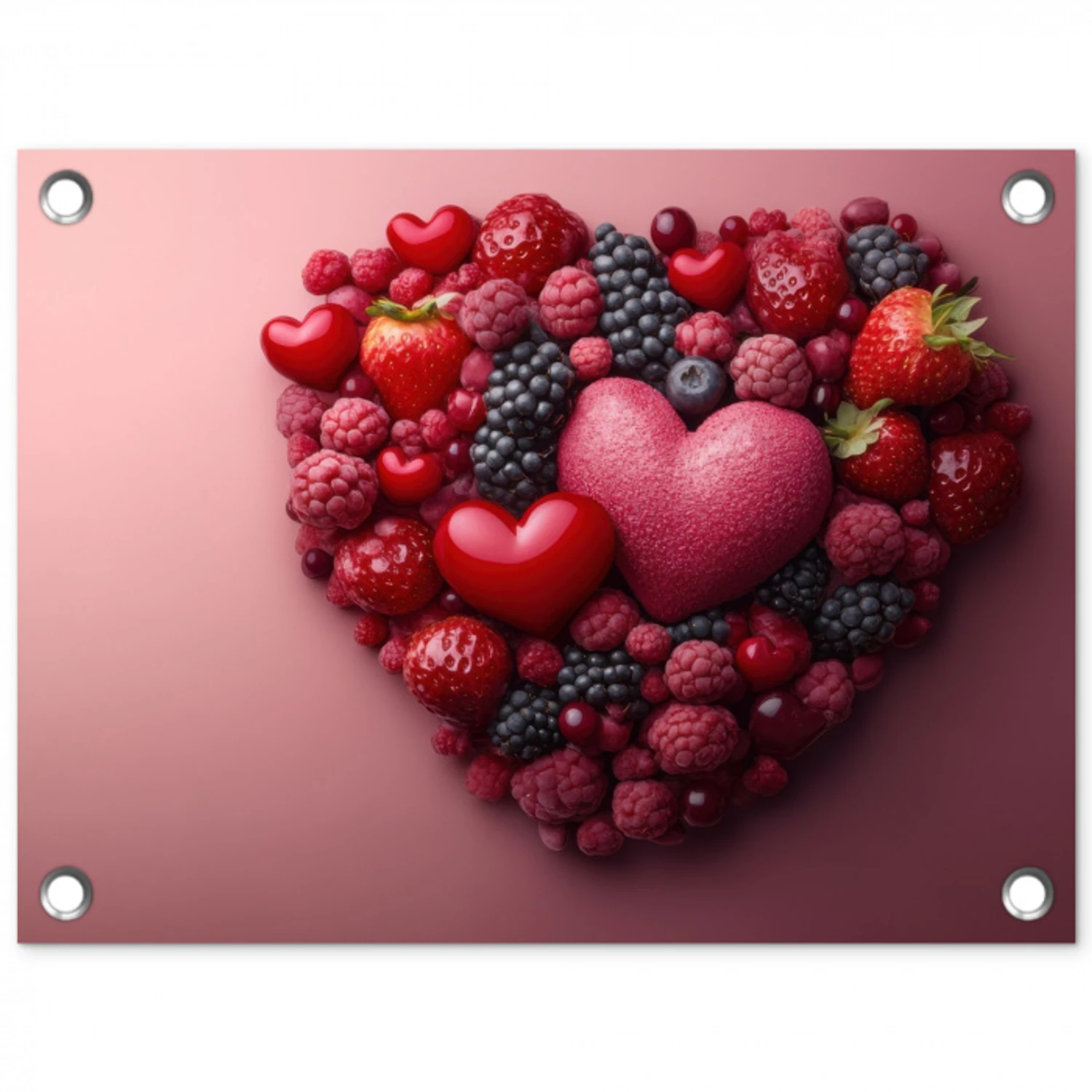 Fruit - Hartjes - Aardbeien - Frambozen - Bosbessen tuinposter los doek klein -3d