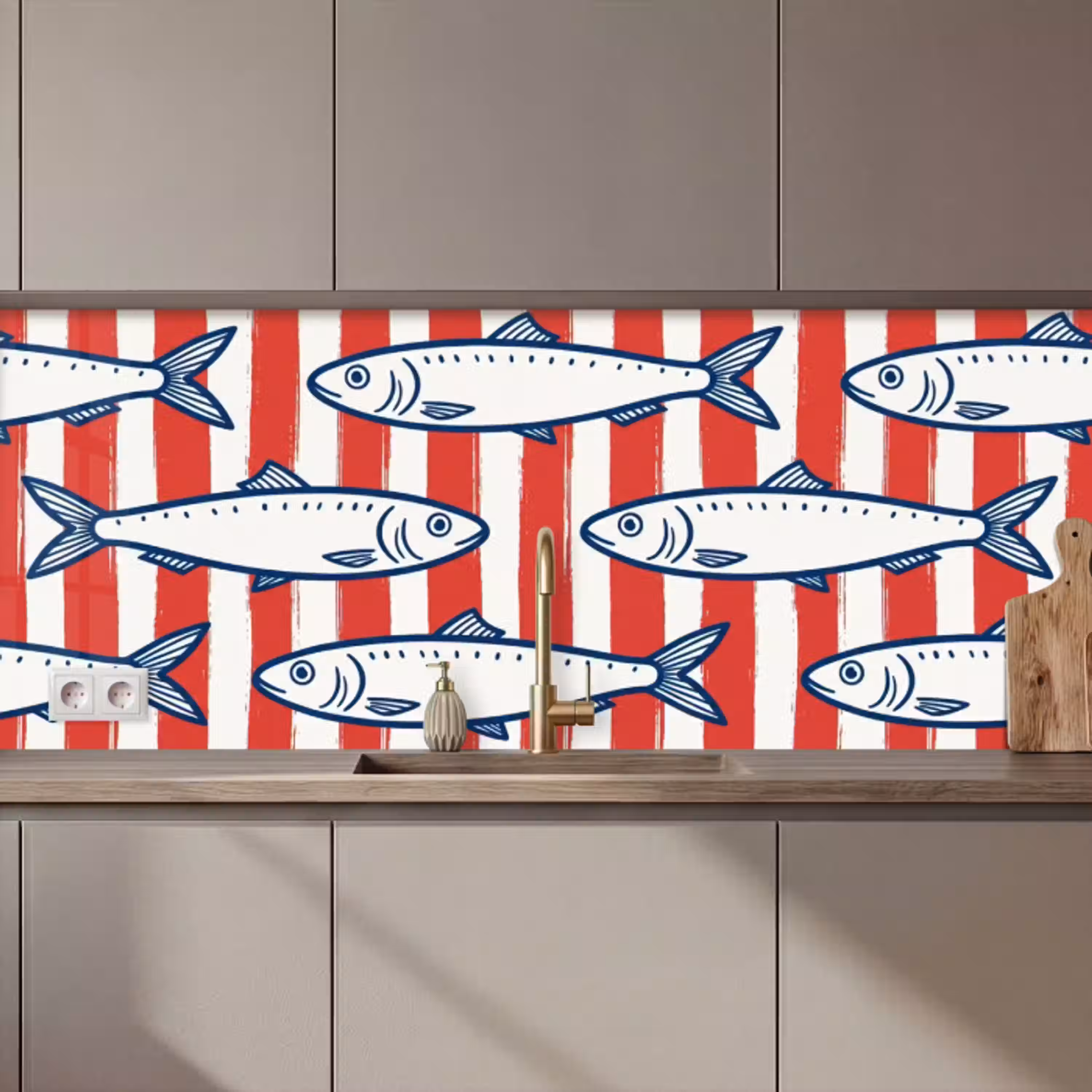 Vis - Patroon - Strepen - Illustratie - Rood keuken achterwand 2 middel zz_3dshopping